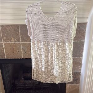 Blu Pepper Crochet Lace Babydoll Tunic Top size S Beige Cream Boho Vanilla